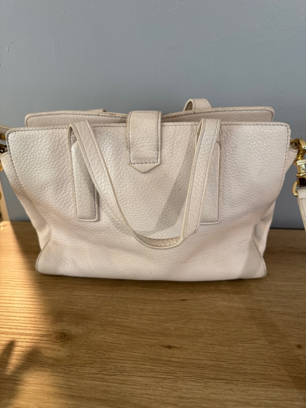 Tory Burch Cream Pebbled Leather Top-Handle Satchel with Gold Hardware - Picture 5 of 6